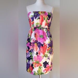 J. CREW  silk Ella garden floral strapless dress. Secure boning in top, size 12